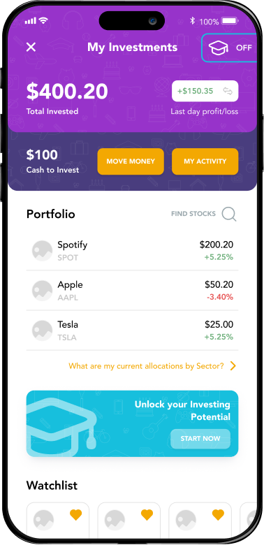 goalsetter app screen example investments